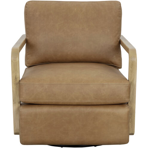Castell Rustic Oak / Ludlow Sesame Leather Swivel Lounge Chair, Swivel